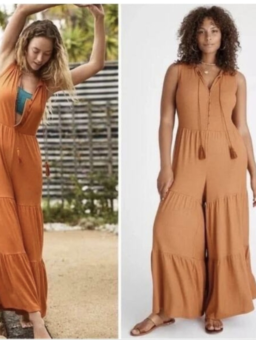 Sleeveless Tiered Maxi Jumpsuit in Burnt Orange